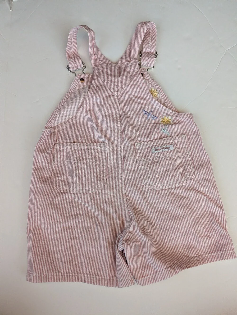 Vtg Y2K Baby Gap Pink Engineer Embroidered Shortalls 3T Girls Butterfly Flowers